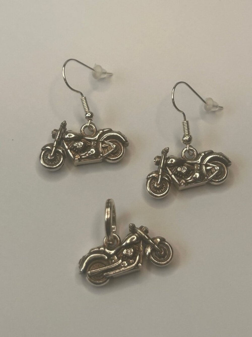 Brighton Let's Ride Motorcycle custom earrings and charm  NWOT silver